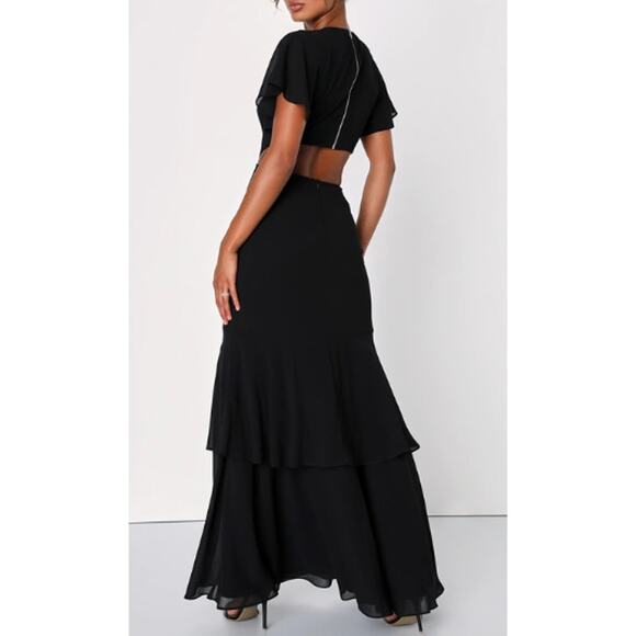 LULUS SZ S Black Celebrate Charm Tiered Cutout Round Neck Maxi Dress NEW B137 - Picture 2 of 11